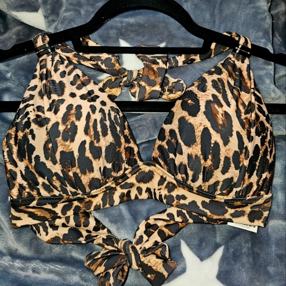 2 FOR $50 Bar III NATURAL Beach Cheetah Banded Halter Bikini Swim Top - Picture 1 of 6